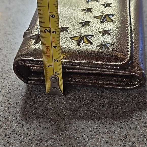 Jimmy Choo Metallic Bronza Gold Silver Star Stud Long Snap Front Flap Wallet - Picture 11 of 11